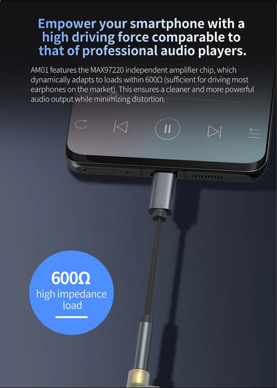 KZ AM01 Type-C to 3.5mm Audio Adapter 32bit/384kHz Hi-Fi DAC + IC Amplifier Dual Chip Earphone Audio Cable