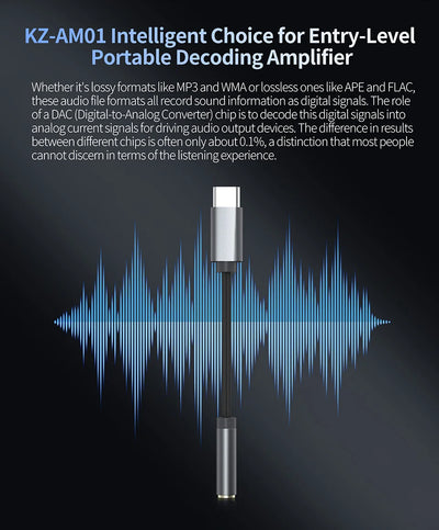 KZ AM01 Type-C to 3.5mm Audio Adapter 32bit/384kHz Hi-Fi DAC + IC Amplifier Dual Chip Earphone Audio Cable